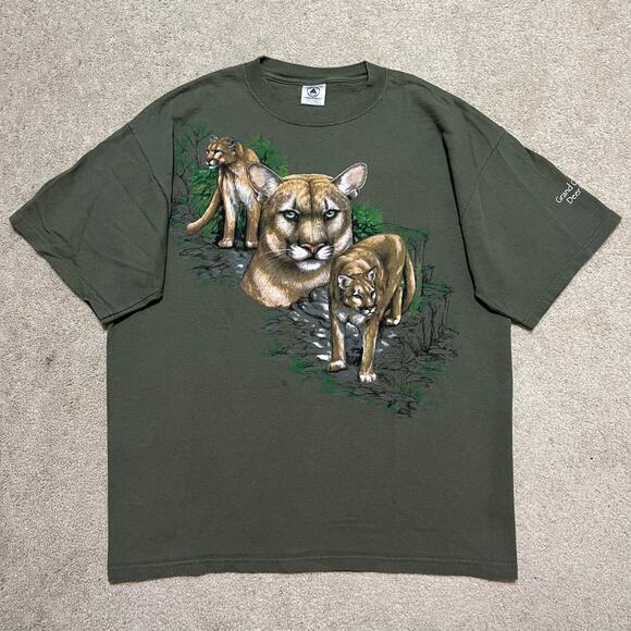 Mountain Lion Forest Green Nature Animals Graphic Shirt XL - Picture 1 of 6